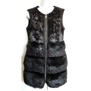 Black Bebe hip-length faux fur and leather vest - XS/S